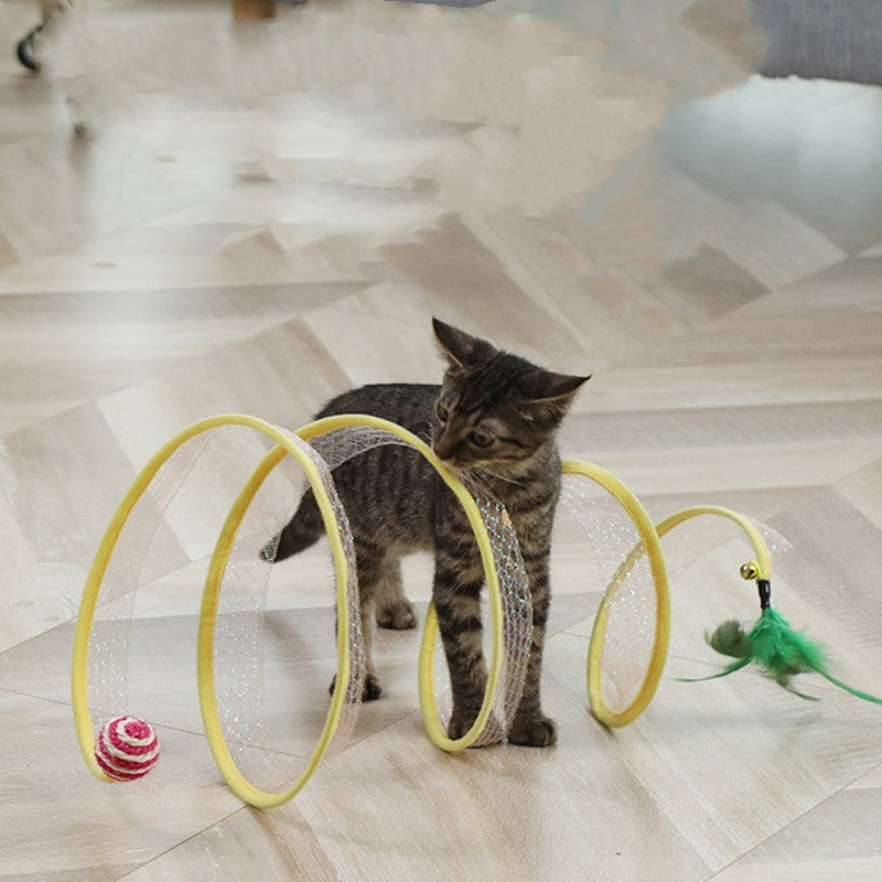 Foldable Cat Tunnel with Mouse Shape Balls and Feather Stick