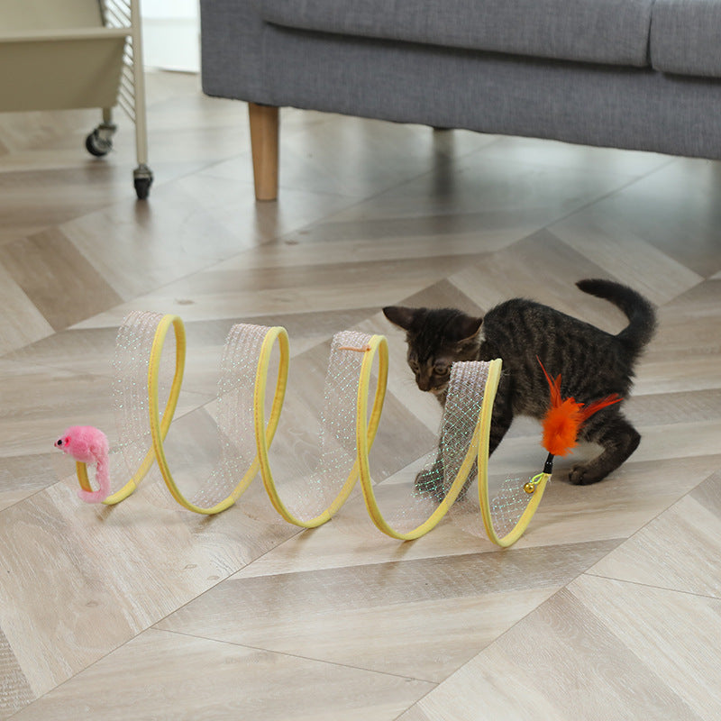 Foldable Cat Tunnel with Mouse Shape Balls and Feather Stick
