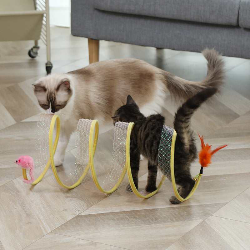 Foldable Cat Tunnel with Mouse Shape Balls and Feather Stick